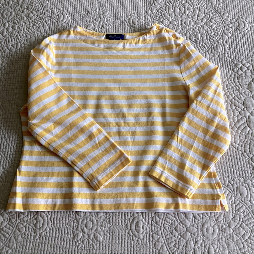 EUC Faconnable yellow/white striped cotton 3/4 sleeve top